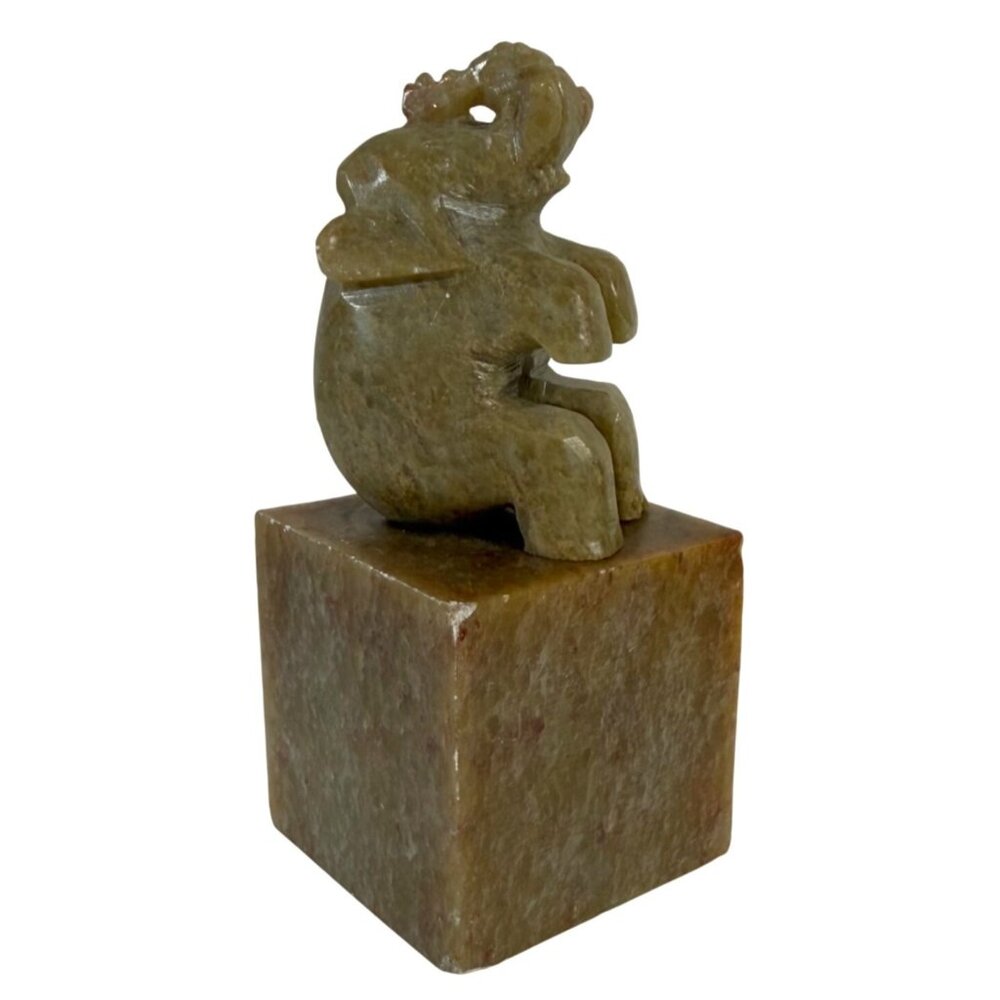 Elephant Carved Stone Sculpture VTG Good Fortune Trunk Up Paper Weight Boss Gift